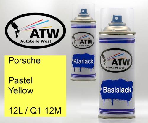 Porsche, Pastel Yellow, 12L / Q1 12M: 400ml Sprühdose + 400ml Klarlack - Set, von ATW Autoteile West.